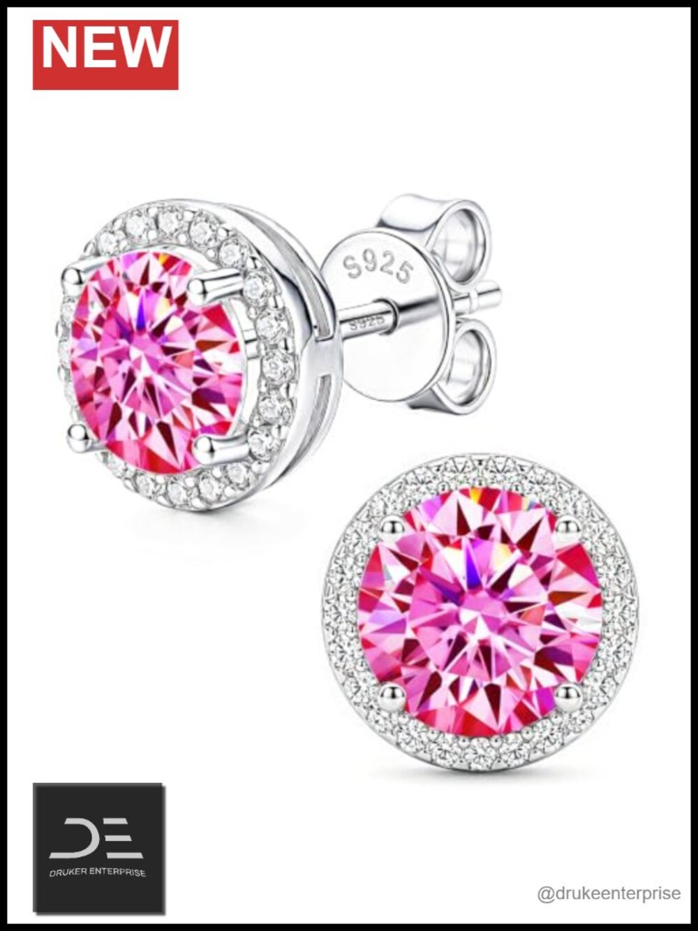 2ct Moissanite Stud Earrings 925 Sterling Silver 18K White Gold Plated Halo D